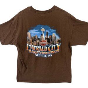 2010 Harley-Davidson Men’s XL Brown T-Shirt Emerald City Seattle WA Graphic‎